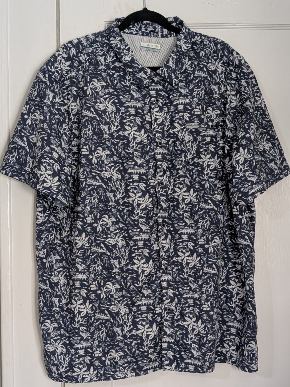 Columbia PFG Men's Omni-Shade Button Up Vented XXL Hawaiian Blue Marlin Print